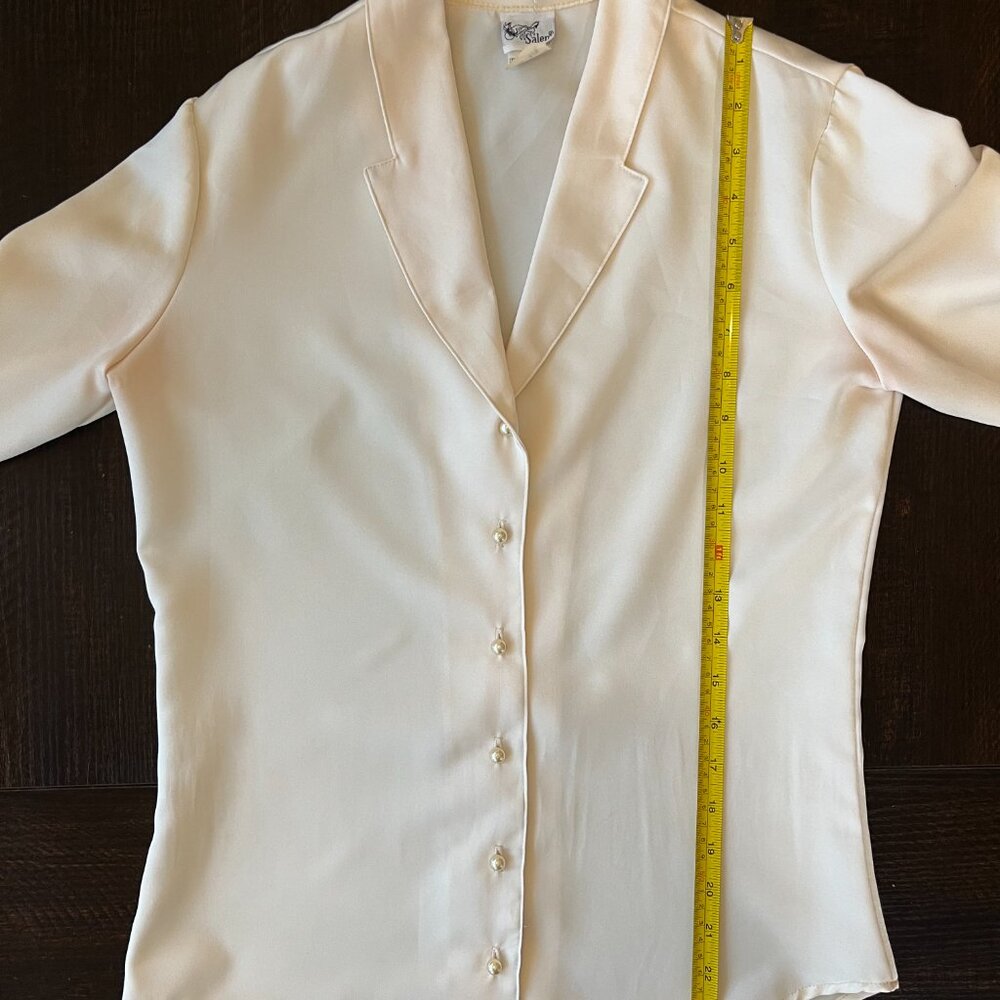 Vintage Salem Cream Satin Button Front Blouse Gold Buttons Womens 7/8 - Picture 4 of 7